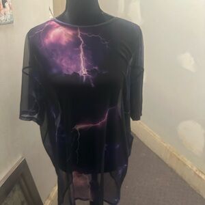 Fashion Nova Sheer Black and Purple  Bathing Suit Cover-up or Top